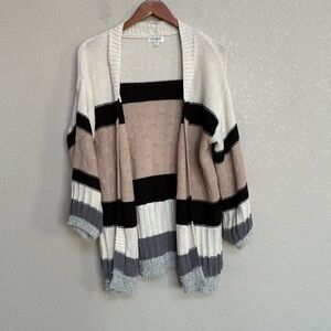Umgee Stripe Knit Cardigan Sweater Women’s Ivory Taupe Black Gray Small